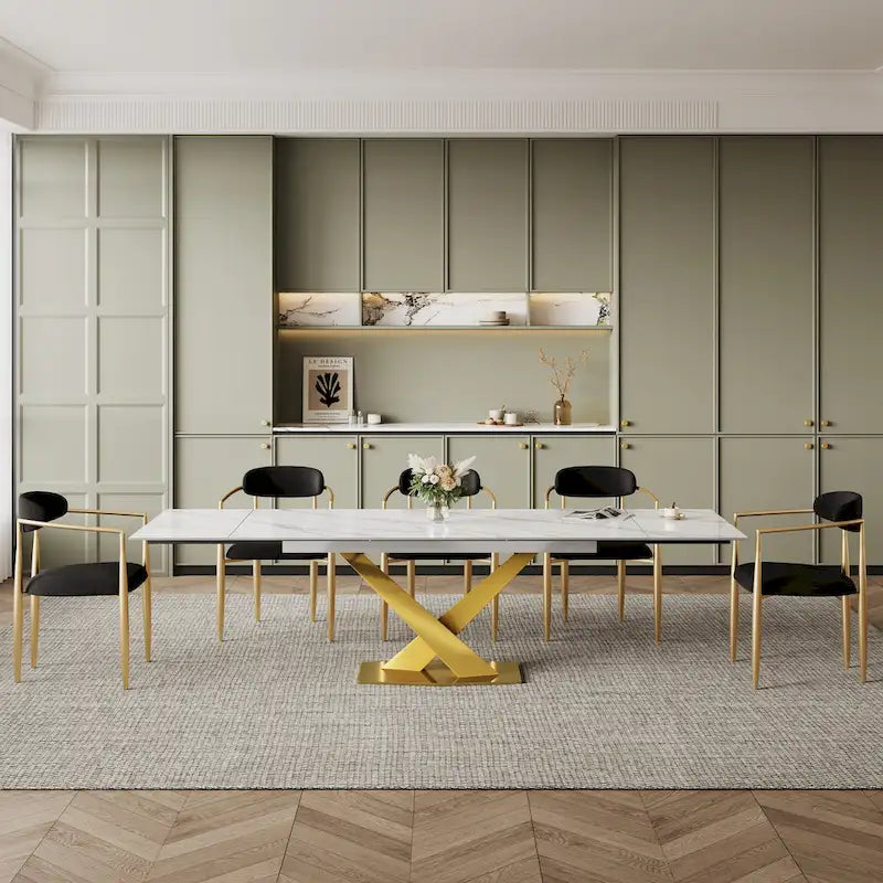 Modern Extendable Rectangular Sintered Stone Dining Table for 6-8