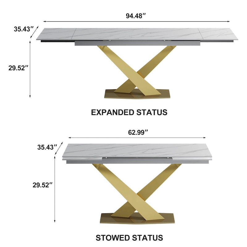 Modern Extendable Rectangular Sintered Stone Dining Table for 6-8