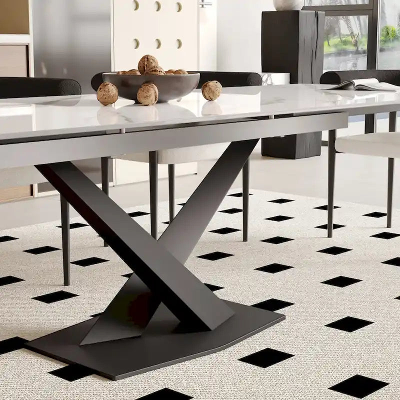 Modern Extendable Rectangular Sintered Stone Dining Table for 6-8